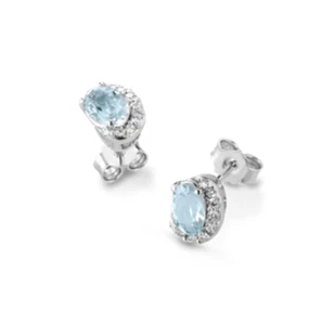 ORECCHINI IN ORO BIANCO 18K CON ACQUAMARINE E DIAMANTI NATURALI 0.92 CARATI - Picture 1 of 1