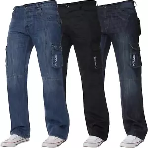 Kruze Mens Cargo Combat Jeans Heavy Duty Denim Trouser Work Pants All UK Sizes - Picture 1 of 20