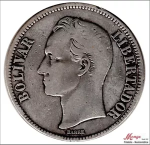 Venezuela 5 Bolivares 1926 / Simon Bolivar / 24.70 Gr. Silver MBC - Picture 1 of 2