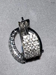 3 row pave oval hoop Huggie earrings 925 sterling silver earrings - Picture 1 of 9