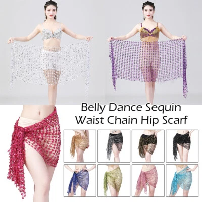 Belly Dance Sequin Tassel Hip Scarf Belt Net Fringe Wrap Skirt Women Waist Chain - Image 1 of 4