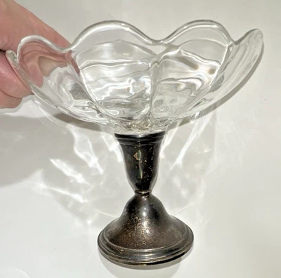 Preisner Sterling Starburst Bowl Two Piece Compote w Weighted Base  74 w Dent - Image 1 of 4
