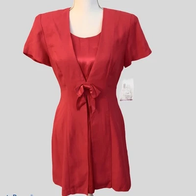 NEW Size 6 7 8 Vintage Scarlett Coral Pink Bow Dress 80s 90s USA Deadstock - Image 1 of 4