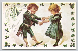 Postal Día de San Patricio Un Recuerdo Niños Irlandeses Bailando - Reproducción - Imagen 1 de 2