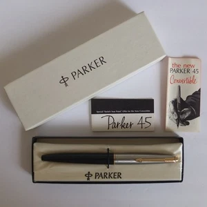 Pluma estilográfica vintage PARKER 45 con oro 14K nueva en caja, caja original c.1963—excelente - Imagen 1 de 7