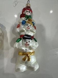 Radko Snowtem Palo Pupazzi di Neve l'uno sull'altro Spalle Vetro Ornamento - Foto 1 di 7