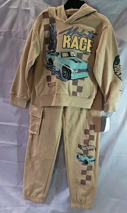 HOT WHEELS SWEATER HOODIE & CARGO PANTS SET BOYS BROWN SZ XXS 4/5 - Picture 1 of 6