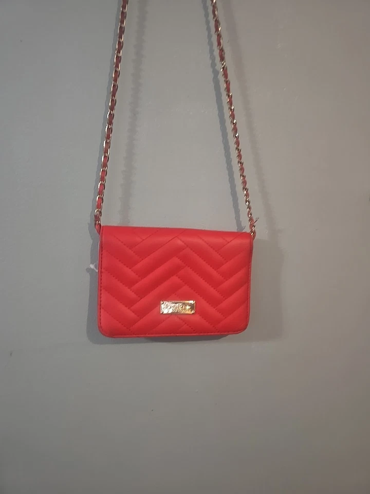 Bebe Sophia Quilted Vegan Leather Crossbody  Purse W/Chain Strap Cherry Red New - Image 1 of 4