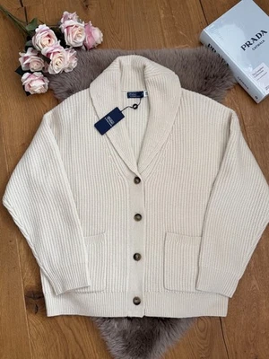 Polo Ralph Lauren Cream Wool Cashmere Shawl Collar Cardigan size L Large Womens - Image 1 of 4