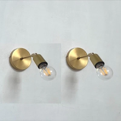 Set of 2 Handmade Brushed Brass Wall Sconce: Mid Century Modern Lamp - Image 1 of 4