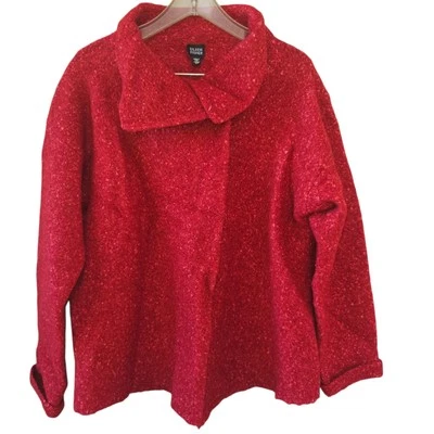 Eileen Fisher Jacket Size M Red Italian Yarn Alpaca Wool Silk Blend Sweater - Image 1 of 4