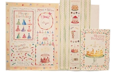 Susan Branch Happy Birthday Cake Vintage Sticker Sheet Die Cut Lot Of 3 - Image 1 of 4