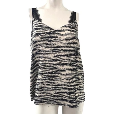 Camiseta sin mangas Express con estampado de animales cami ribete de encaje cuello en V M ligera Y2K Foto 1 de 4