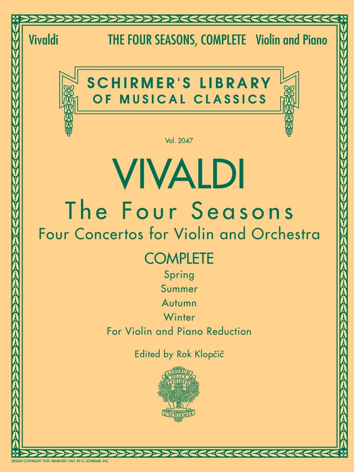 Vivaldi The Four Seasons Complete for Violin & Piano Sheet Music G Schirmer Book - Image 1 of 1