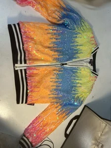 JoJos Closet Nickelodeon rainbow vibrant sequin bomber jacket girls large 10/12 - Picture 1 of 4