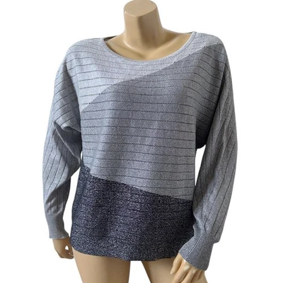 KATHY IRELAND Womens Size Medium Colorblock Sparkly Long Sleeve Knit Top Shirt - Image 1 of 4