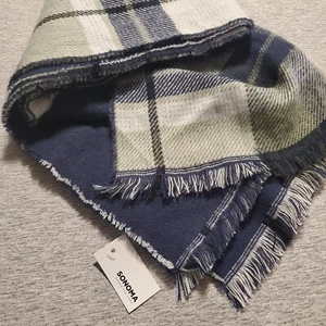 Sonoma Blue Plaid Shawl Scarf 100% Polyester SOFT 80" NWT - Picture 1 of 7