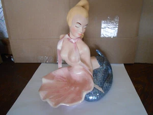 Vintage Ceramic Hand Painted Mermaid Figurine Soap Dish Topless Semi-Nude - Picture 1 of 12