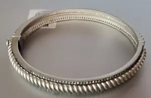 Freida Rothman Crystal Sterling Silver Twisted Cable Hinged Bangle Bracelet - Picture 1 of 3