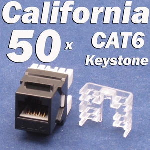 50 X Pcs lot Keystone Jack CAT6 Black Network Ethernet 110 Punch Down 8P8C RJ45 - Picture 1 of 10
