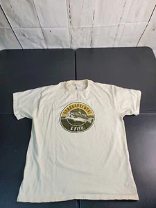 Mens GRABBABREWSKI and FISH short sleeve T-shirt Ivory size lg fruit of the Loom - Picture 1 of 6