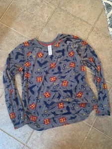YL 10-12 Long Sleeve Charcoal Soft Fleece Harry Potter Sleepwear Top Hogwarts - Picture 1 of 5
