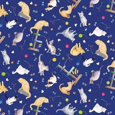 Tecido Feline Drive KITTY CITY Live Love Purr Gatos da Marinha Vendido por Jarda - Imagem 1 de 4