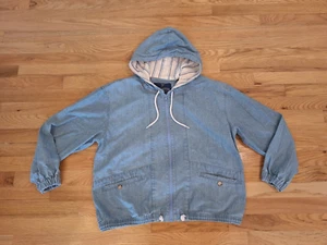 Vintage Mens Regatta Boxy Baggy Denim Hoodie Jacket Full Zip Blue 80s 90s Rare S - Picture 1 of 8