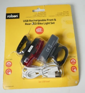Rolson Carica USB Luci LED Bici Anteriore Posteriore Testa Coda Scorrevole Off Litio - Foto 1 di 6