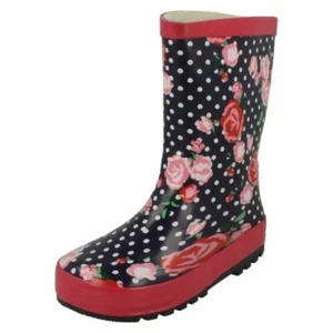 Filles Spot On Bottes En Caoutchouc Roses À Détails Fleurs - Picture 1 of 10