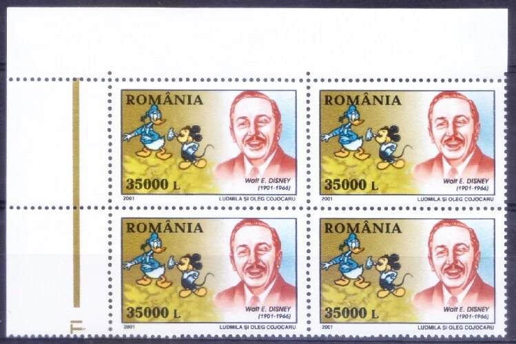 Romania 2001 MNH Lt Up Blk, Walt Disney, Animation, Cartoons   - Image 1 of 1