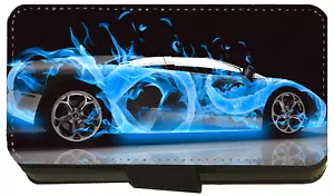 Sports Car iPhone Blue Flip/Wallet Phone Case 5 6 7 8 9 10 12 13 14 15 Galaxy (A - Picture 1 of 9