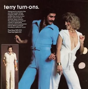 70's FLAGG BROS. true vintage JUMPSUIT pants half ZIP terry cloth fashion - Picture 1 of 12