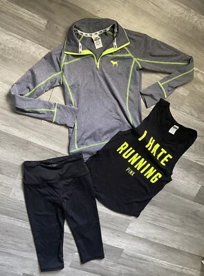 Victoria Secret Rosa Conjunto Sudadera, Tank Top Y Capri Foto 1 de 4