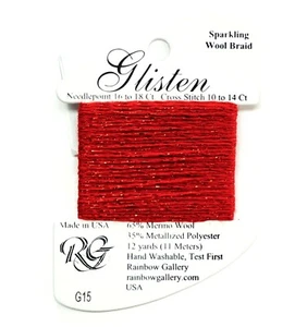 GLISTEN Sparkling Braid #15 "True Red" Needlepoint Thread by Rainbow Gallery - Picture 1 of 1