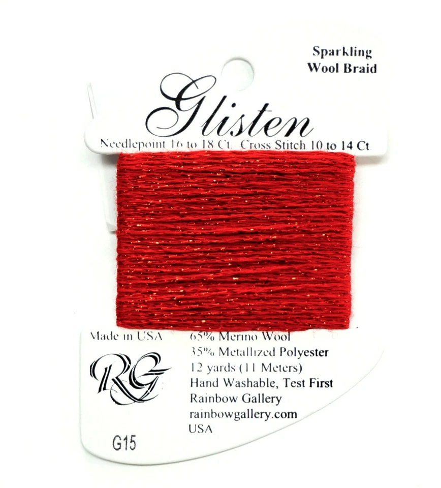 GLISTEN Sparkling Braid #15  "True Red"  Needlepoint Thread by Rainbow Gallery - Image 1 of 1