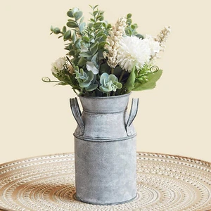 Retro Chic Vase Galvanized Metal Shabby Milk Can Table Decor Flower Holder 7.4"H - Picture 1 of 9