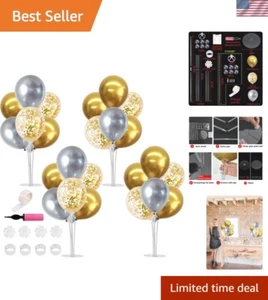 Elegant 4-Pc Balloon Centerpiece Kit for Graduation & Events - Gold & Silver - Picture 1 of 8