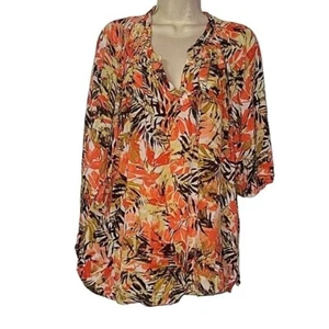 CROFT & BARROW Plus Size 2X Layered Floral Crepe Top Balloon 1/2 Sleeve Summer - Picture 1 of 6