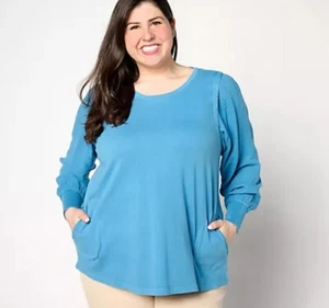 LOGO Life by Lori Goldstein Antiguo Lavado Tejido Top Mangas Azul 4X A634384 - Imagen 1 de 11