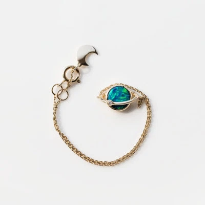 Австралийский двойной браслет с опалом и бриллиантами дизайн Земля Луна желтое золото 18 карат - Изображение 1 из 4