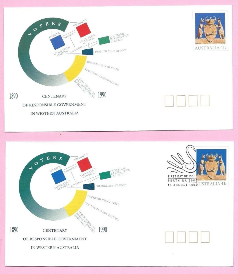 AUSTRALIA 1990 Pair of PSE's - FDC & Mint - RESPONSIBLE GOVERNMENT Shs Perth - Image 1 of 2