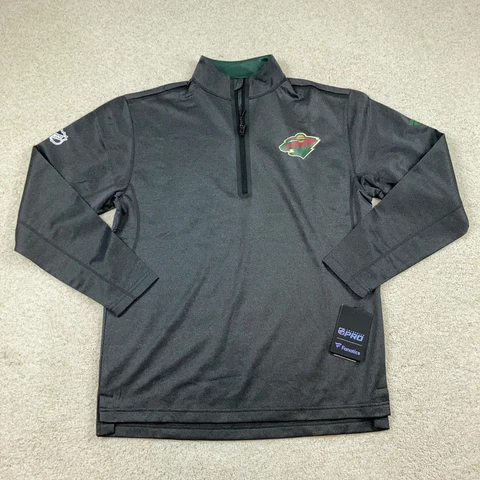 Fanatics Minnesota Wild Mens Medium 1/4 Zip Pullover Sweater New Grey Cover