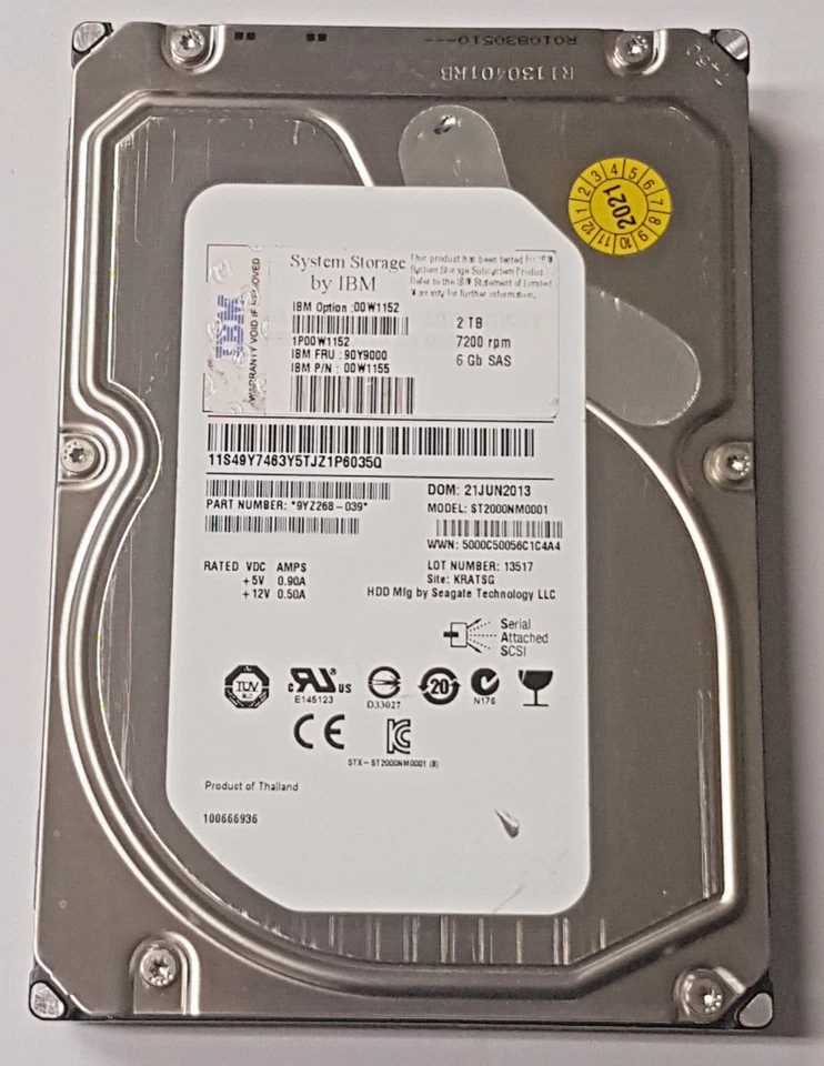 2 TB SAS IBM System Storage 00W1152 ST2000NM0001 7200 RPM 16 MB 3.5" HDD - Image 1 of 1