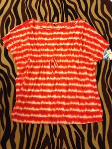 NEW Nautica Womens Kaftan Caftan Swim Beach Coverup Large Red/Orange Tie-die - Picture 1 of 6