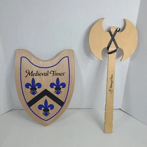 Medieval Times Official Wooden Axe & Blue Shield Souvenir Toy Weapon Cosplay - Picture 1 of 24