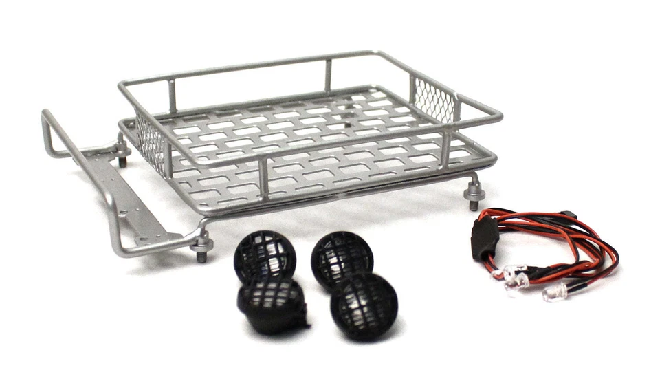 Racers Edge RCE3419S 1/10 Scaler Metal Grid Roof Rack, Round Lights - Silver - Image 1 of 1