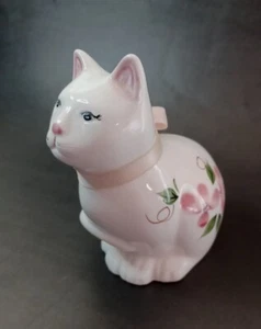 Estatuilla de gato de porcelana vintage con cinta de satén rosa de 5-1/2" de alto regalos artísticos - Imagen 1 de 11