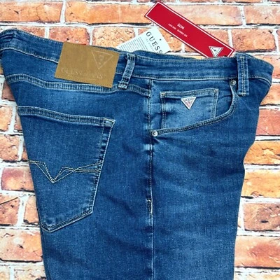 Guess Vermont Slim Fit Tapered Leg Medium Sky Wash Stretch Mens Jeans 30x30 Blue - Image 1 of 4