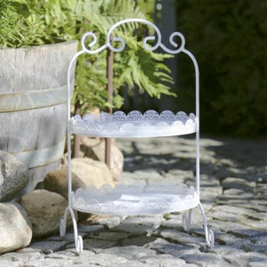 LANDHAUS Etagere AMALIA weiß oval mit Spitzenrand im Vintagestil Metalletagere - Bild 1 von 2